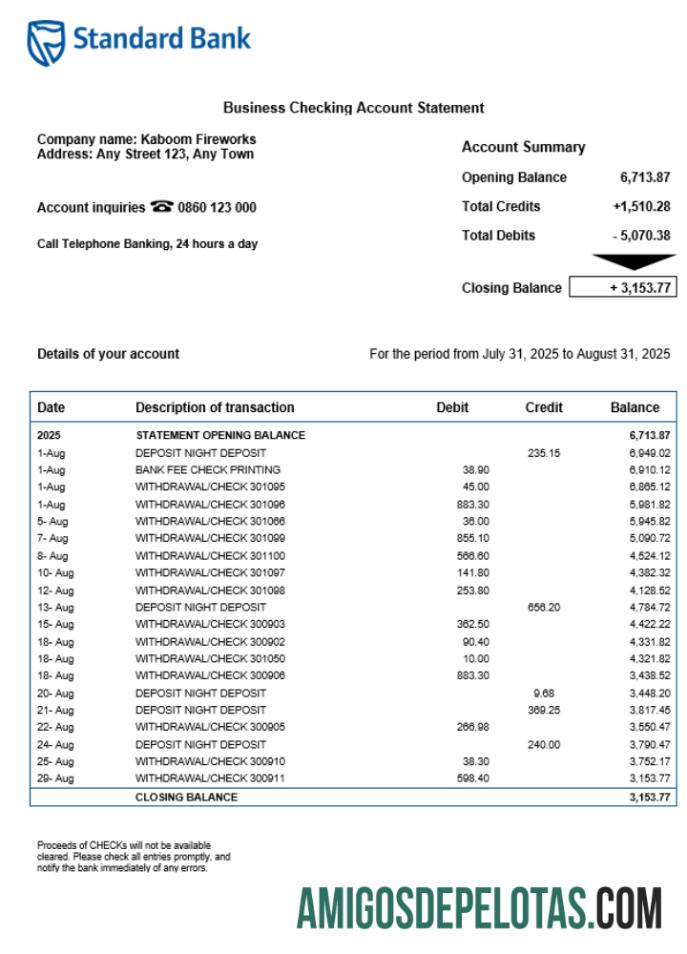 Imprimível Declaração da Organização Padrão da África do Sul Modelo Word e PDF